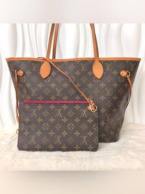 Louis Vuitton Neverfull Gm Brown Monogram Tote with Pink-Trimmed Removable Pouch